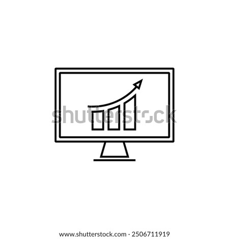 Computer with Graph Line Icon in vector