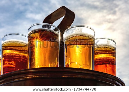 Image, Stock Photo A fresh beer (Kölsch) is tapped at the tap in a bar