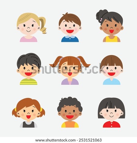 Boys and girls group of kids children cute illustration simple drawing happy smiling cheerful colorful classmate baby nursery avatar