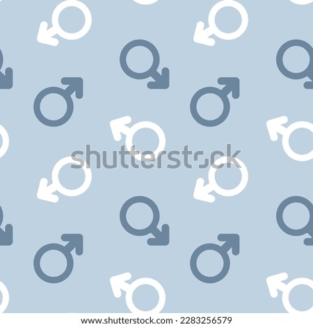 Seamless pattern with male symbols on a blue background. Pastel colors. Background, print, textile, vector