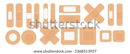 A set of medical bandages of various shapes. Various forms of adhesive tape for first aid. Medical icons. Vector	
