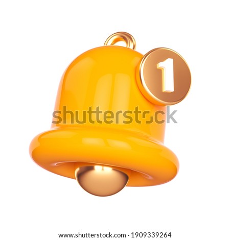Minimal Notification bell icon isolated on white background. one new notification concept. Social Media element. 3d rendering