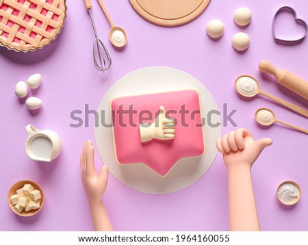 Ingredients for cooking dough or bread. Like icon on a pink pin cake. Concept design for baking, pizza, cookie, biscuit, bread. Pink background. View from above. 3d render