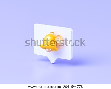 Minimal Notification bell icon in message frame isolated on blue background. one new notification concept. Social Media element. 3d rendering 商業照片 © 