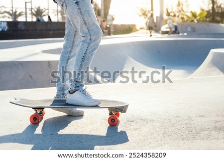 Image, Stock Photo Crop skater standing on street