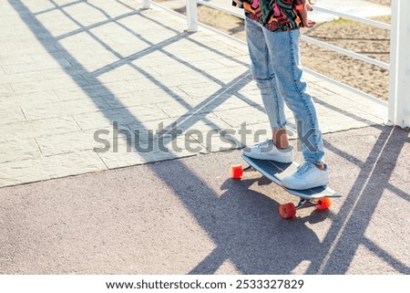 Similar – Image, Stock Photo Crop skater standing on street