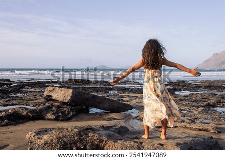 Similar – Image, Stock Photo Female tourist contemplating picturesque landscape