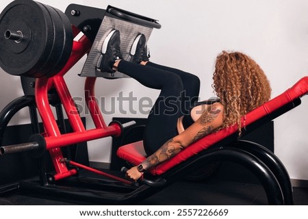 Image, Stock Photo Unrecognizable sportswoman exercising with elastic band at home