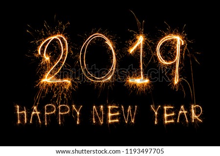  Happy new year 2019 written with Sparkle firework Images 