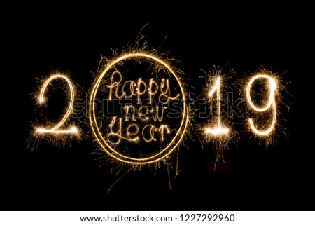  Happy new year 2019 written with Sparkle firework Images 