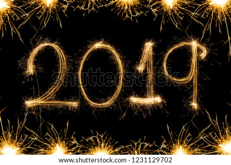  Happy new year 2019 written with Sparkle firework Images 