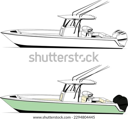 Vector sketch of the fishing boat line art illustration.