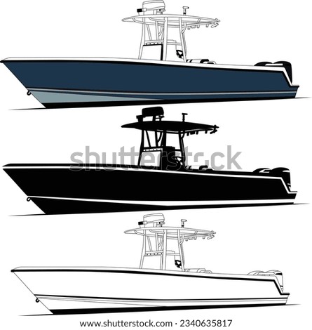 Boat vector, Fishing boat vector line art illustration and one color.