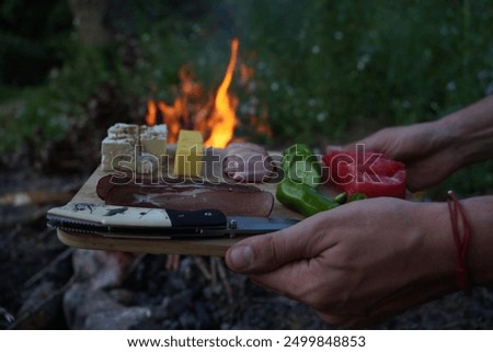 Similar – Image, Stock Photo Man is cutting wild oregano in the mountain