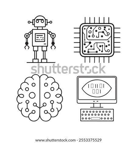 set of tech and ai line icons vector editable high quality.