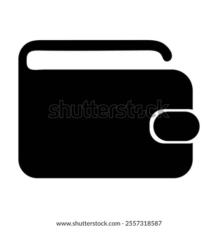 Black wallet icon, minimalist design, simple geometric shape, flat graphic, financial symbol, money storage, leather accessory silhouette, clean lines, bold contrast. vector illustration.