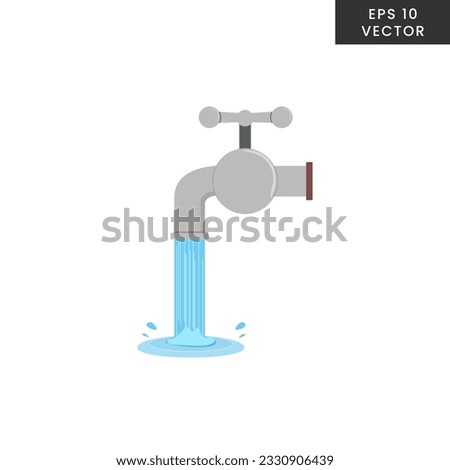 Water flowing from the faucet. Realistic water tap with water running out from tap. Vector illustration. water faucet icon isolated on white background.