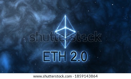 Ethereum 2.0 logo animation on the space background. Digital currency - Cryptocurrency.						