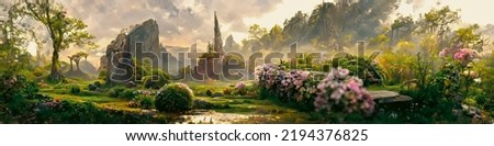 Artistic concept painting of a beautiful fantasy landscape, surrealism. Tender and dreamy design, background illustration. Сток-фото © 