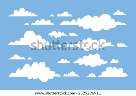 Big vector set of cloud shapes. Simple cute cartoon design.
Modern icon or logo collection Cloud Snow Weather forecasting, 
Snowy weather, blue, winter,