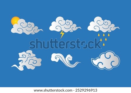 Big vector set of cloud shapes. Simple cute cartoon design.
Modern icon or logo collection Cloud Snow Weather forecasting, 
Snowy weather, blue, winter,