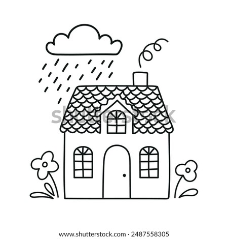 Beautiful little house with flowers isolated. Sweet Home. Hand-drawn vector illustration in doodle style. Perfect for decorations, cards, logo