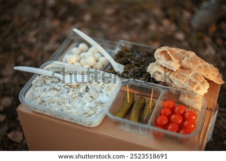 Similar – Image, Stock Photo eat sausage bread Hiking