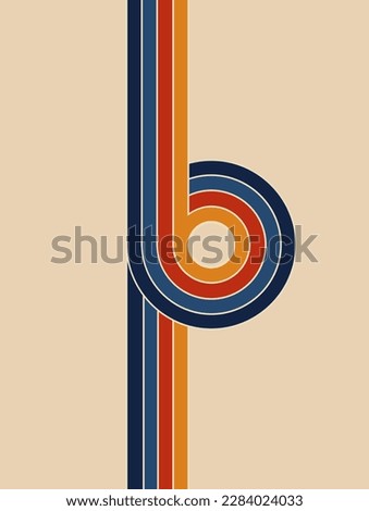 Retro lines in a loop. Vintage stripes background. Sixties and seventies style graphic design. Abstract modern vertical background with copy space. Stylized letter B. Vector illustration, clip art.