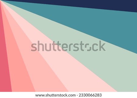 Retro sunburst from top left corner. Pastel vintage rays radiate. Blue, pale pink, green color palette. Colorful sun beams background. 60s, 70s old fashioned poster or banner. Vector illustration. 