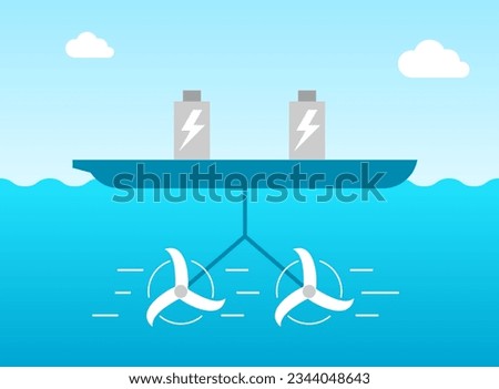 Tidal energy concept. Renewable power sources. Zero emission. Carbon neutral. Alternative energy. Natural rise and fall of ocean tides and currents. Turbine generate electricity. Vector illustration. 