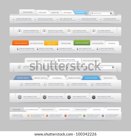 Web site design menu navigation elements with icons set:Navigation menu bars