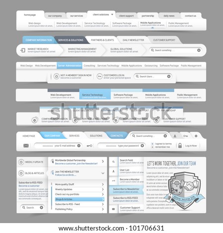 Web site design menu navigation elements with icons set: Navigation menu bars