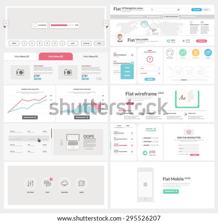 Flat UI kit template for website, mobile and business with icons