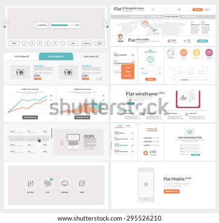 Flat UI kit template for website, mobile and business with icons