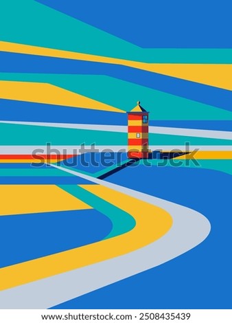 Vector illustration of landscape with lighthouse in Germany. Fields with  lighthouse.