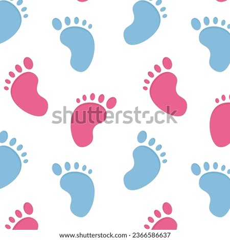 Gender reveal party background. Vector seamless pattern with foot prints in pink and blue colors	