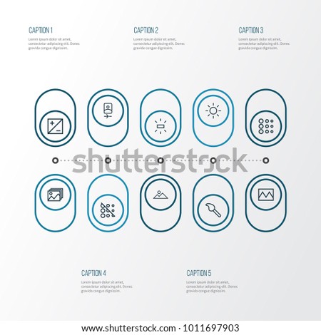 Picture icons line style set with brush, wb sunny, brightness and other blur elements. Isolated vector illustration picture icons.