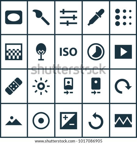 Photo icons set with reload, slideshow, timelapse and other wb iridescent elements. Isolated vector illustration photo icons.