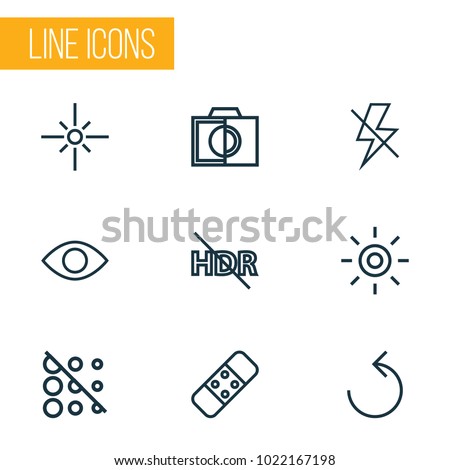 Picture icons line style set with sparkle, lightning, plaster and other flash off elements. Isolated vector illustration picture icons.