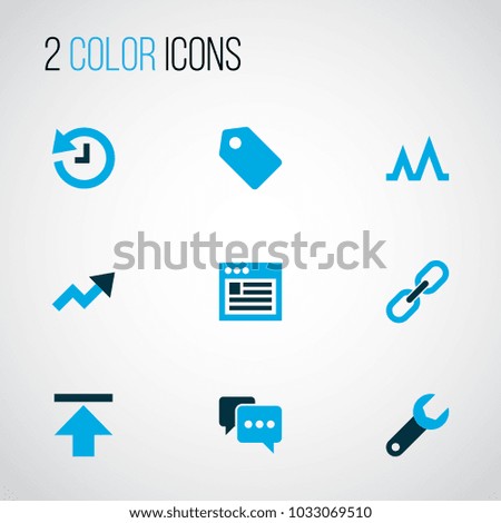 Interface icons colored set with history, activity, trend and other events elements. Isolated vector illustration interface icons.