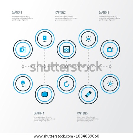 Photo icons colored set with refresh right, wb sunny, gradient and other reload elements. Isolated vector illustration photo icons.