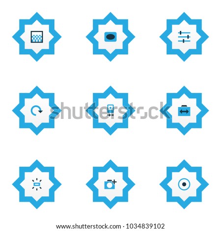 Photo icons colored set with tune, wb sunny, adjust and other refresh elements. Isolated vector illustration photo icons.