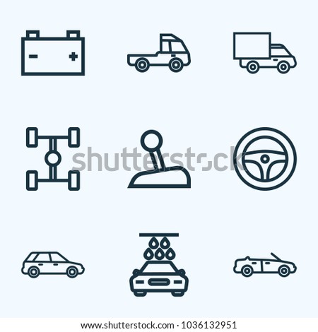 Automobile icons line style set with steering wheel, prime-mover, wheelbase and other truck  elements. Isolated vector illustration automobile icons.