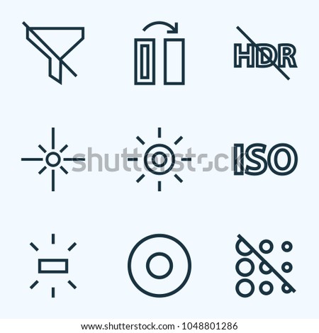 Picture icons line style set with wb iridescent, dartboard, brightness and other filtration elements. Isolated vector illustration picture icons.
