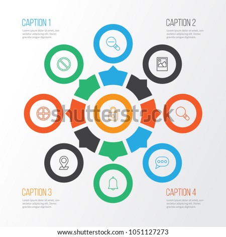 Web icons set with messaging, plus, picture and other zoom out elements. Isolated vector illustration web icons.