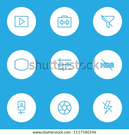 Image icons line style set with hdr off, monitor, multimedia and other switch cam elements. Isolated vector illustration image icons.