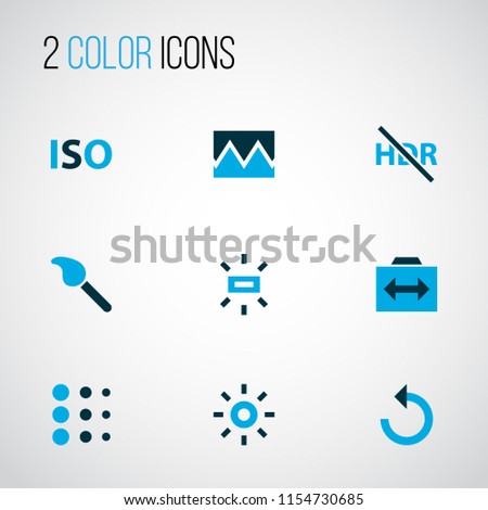 Picture icons colored set with iso, reload, effect and other hdr off elements. Isolated vector illustration picture icons.