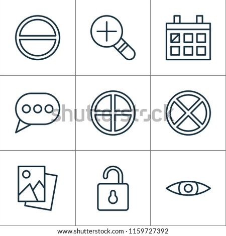 Web icons set with open lock, remove, messaging and other glance elements. Isolated vector illustration web icons.