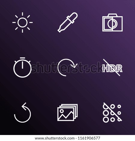 Image icons line style set with shine, hdr off, image and other circle elements. Isolated vector illustration image icons.
