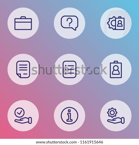 Business icons line style set with information, offer, task list and other check elements. Isolated vector illustration business icons.
